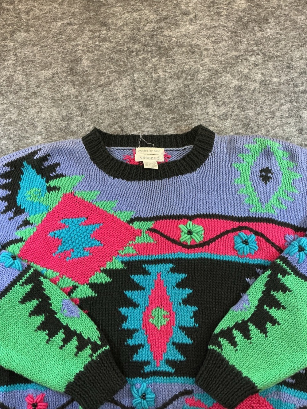 Men's Colorblock Aztec Knit Sweater - Black, Green, Purple, Pink Size S - Picture 2 of 4